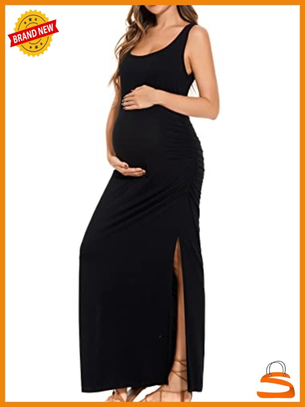 Split Maternity Dress Sleeveless Ruched Bodycon Pregnancy